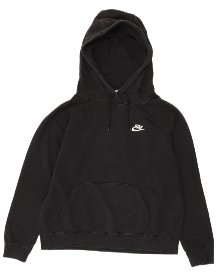 NIKE Womens Crop Oversized Hoodie Jumper UK 14 Medium Black Cotton