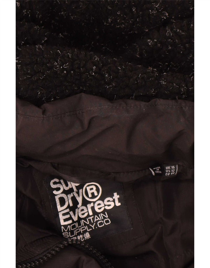 Damska kurtka Superdry z kapturem, oversize, wyściełana, duża, czarna, UK 16