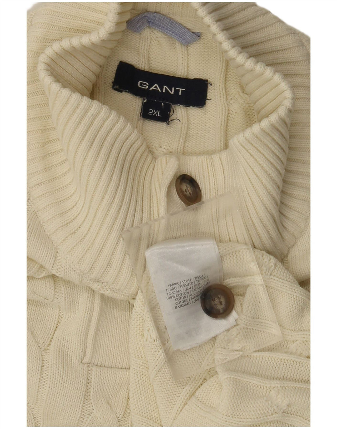 Męski sweter zapinany na guziki Gant 2XL w kolorze złamanej bieli, bawełniany