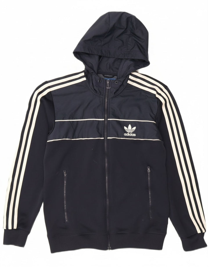 Adidas Męski sweter z kapturem i zamkiem błyskawicznym, mały granatowy poliester