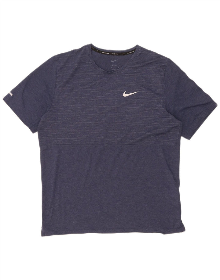 T-shirt męski Nike Dri Fit, średni, granatowy, poliester w prążki