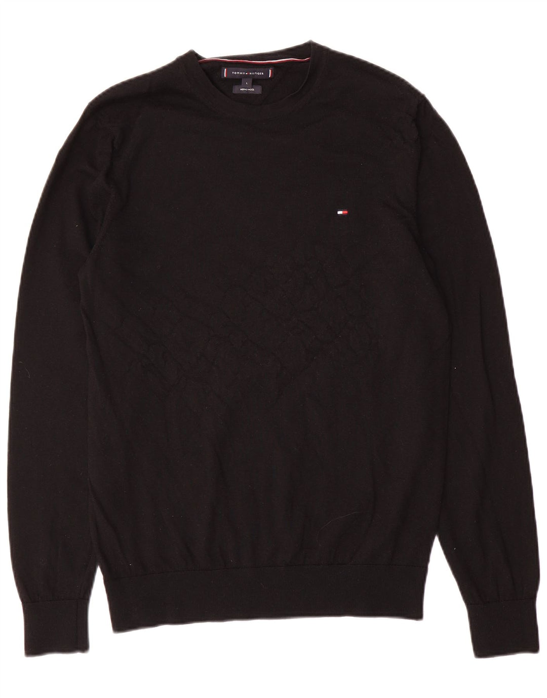 Męski sweter z okrągłym dekoltem Tommy Hilfiger, duży, czarny, wełniany