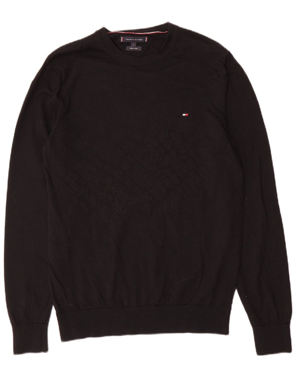 Męski sweter z okrągłym dekoltem Tommy Hilfiger, duży, czarny, wełniany