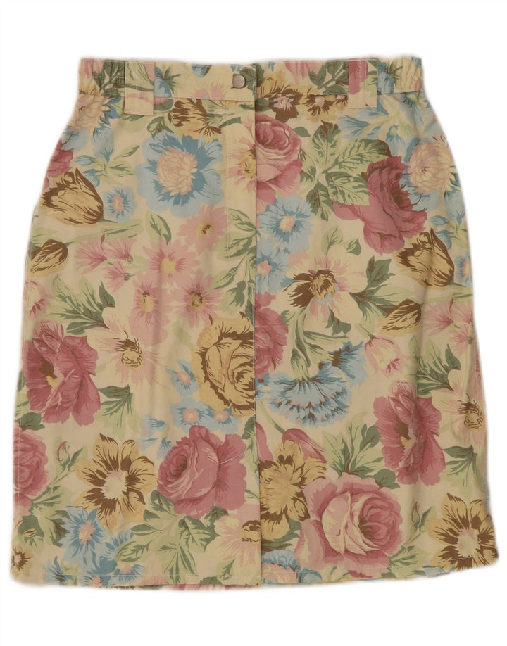 VINTAGE Damska prosta spódnica z wysokim stanem W30 Średni żółty w kwiaty