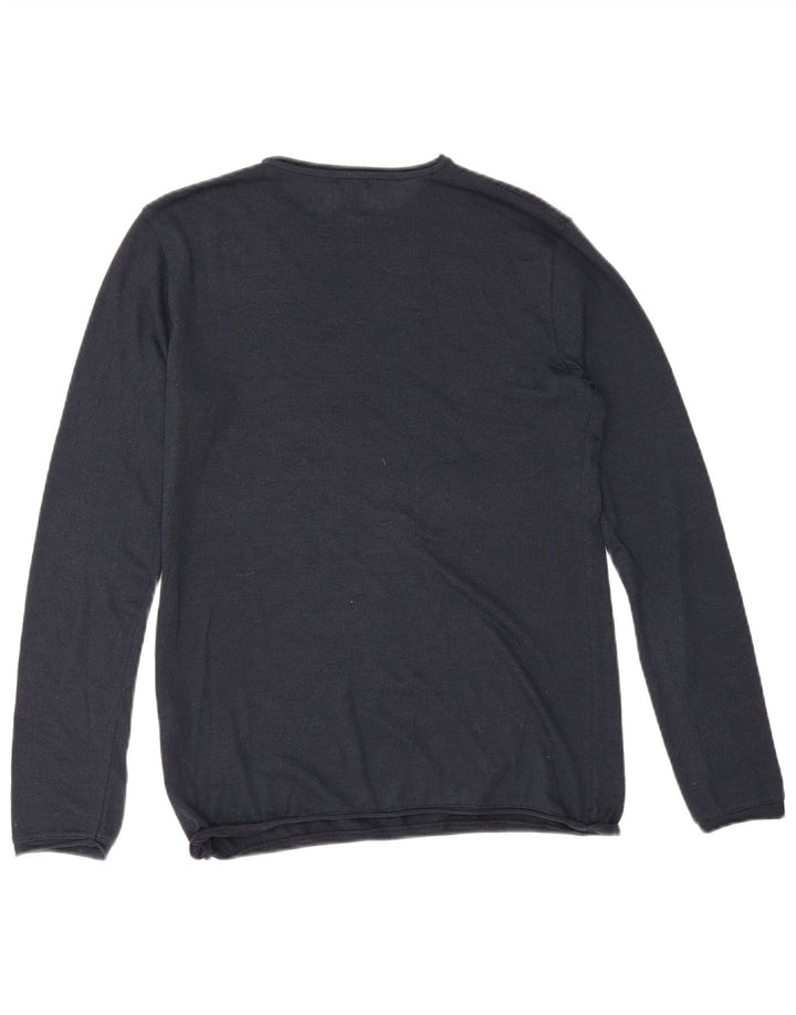 Męski sweter z okrągłym dekoltem Zara, mały, granatowy, bawełniany