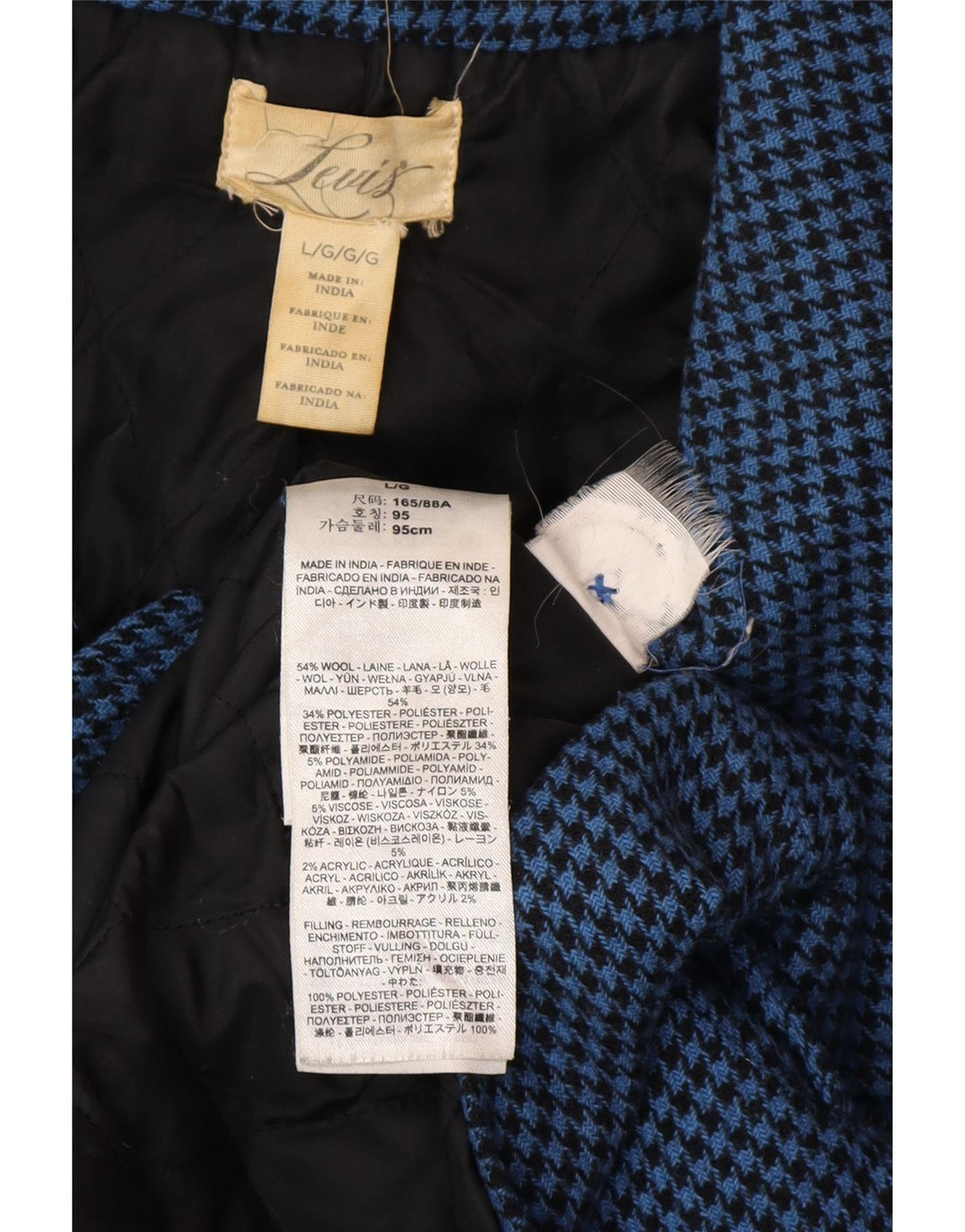 Damski płaszcz dwurzędowy LEVI'S UK 16, duży, niebieski, wełniany w pepitkę