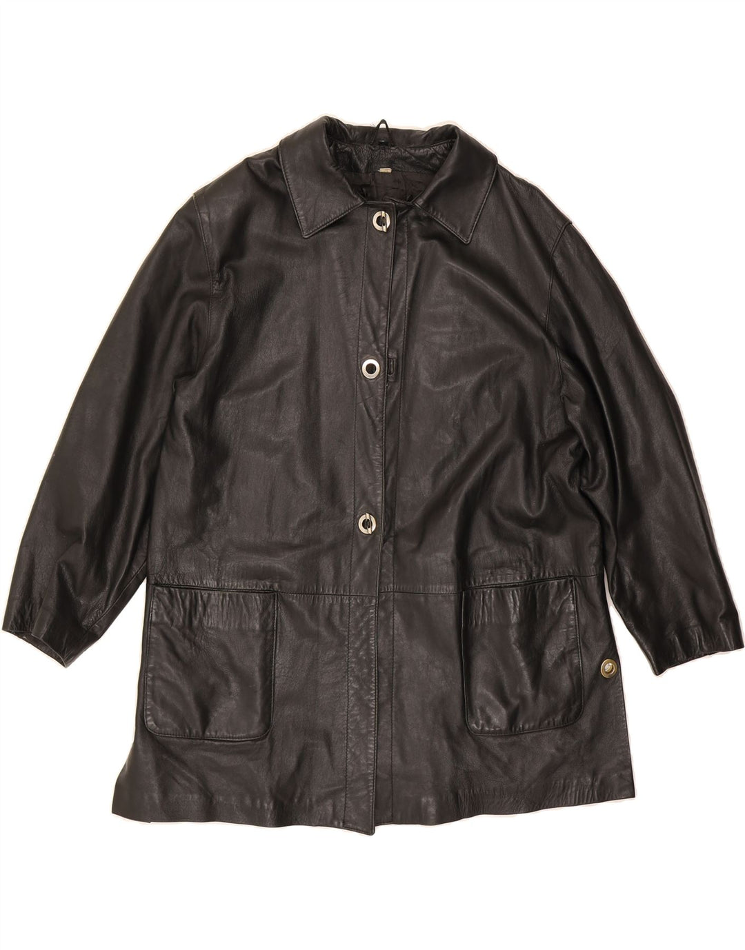VINTAGE Womens Leather Coat UK 14 Medium Black Vintage Vintage and Second-Hand Vintage from Messina Hembry 