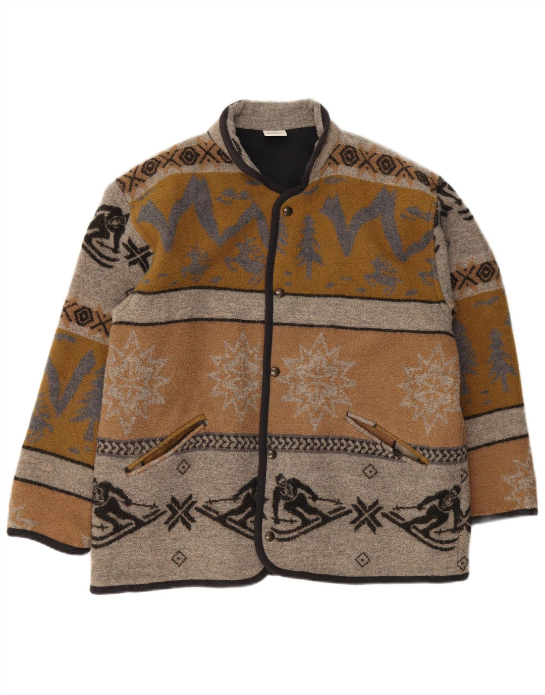 Męska kurtka w stylu vintage o regularnym kroju UK 38 Średniobrązowa wełna geometryczna
