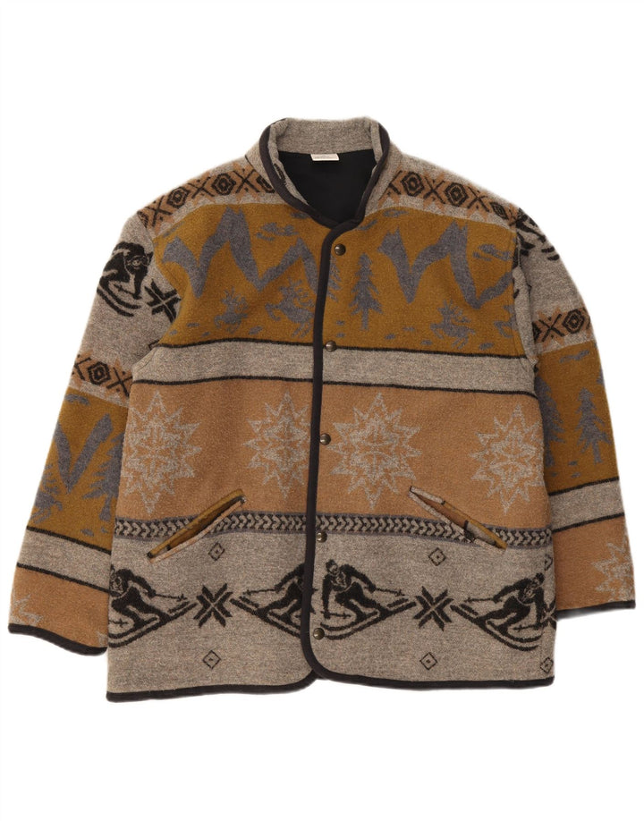 Męska kurtka w stylu vintage o regularnym kroju UK 38 Średniobrązowa wełna geometryczna