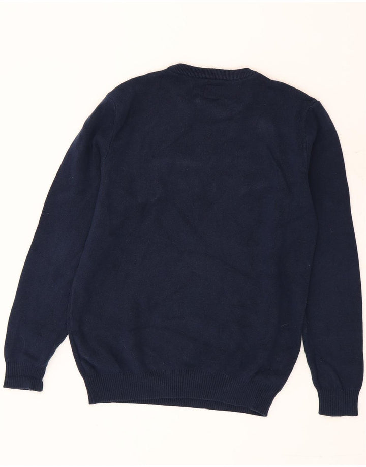 Męski sweter Guess z graficznym wycięciem pod szyją, średni granatowy, bawełniany