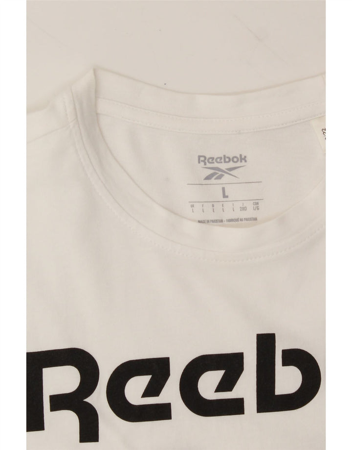 REEBOK Mens Graphic T-Shirt Top Large White Cotton Vintage Reebok and Second-Hand Reebok from Messina Hembry 