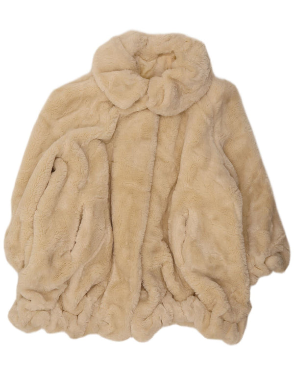 Vintage damski płaszcz ze sztucznego futra UK 22 3XL złamanej bieli poliester