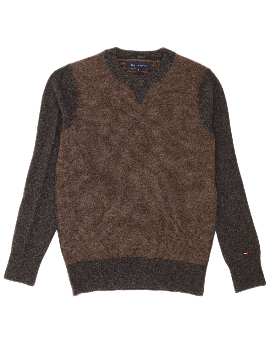 Męski sweter z okrągłym dekoltem Tommy Hilfiger, mały, szary, z blokami kolorów
