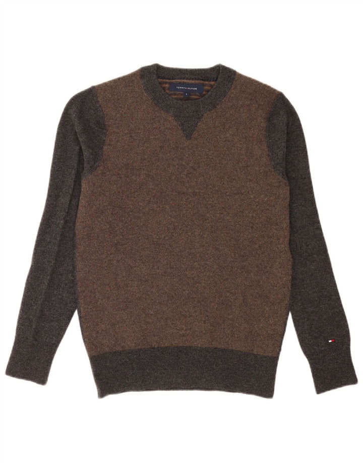 Męski sweter z okrągłym dekoltem Tommy Hilfiger, mały, szary, z blokami kolorów