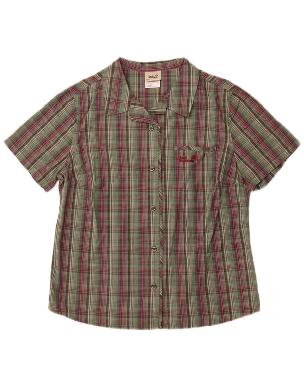 JACK WOLFSKIN Womens Short Sleeve Shirt UK 18/20 XL Green Check Cotton