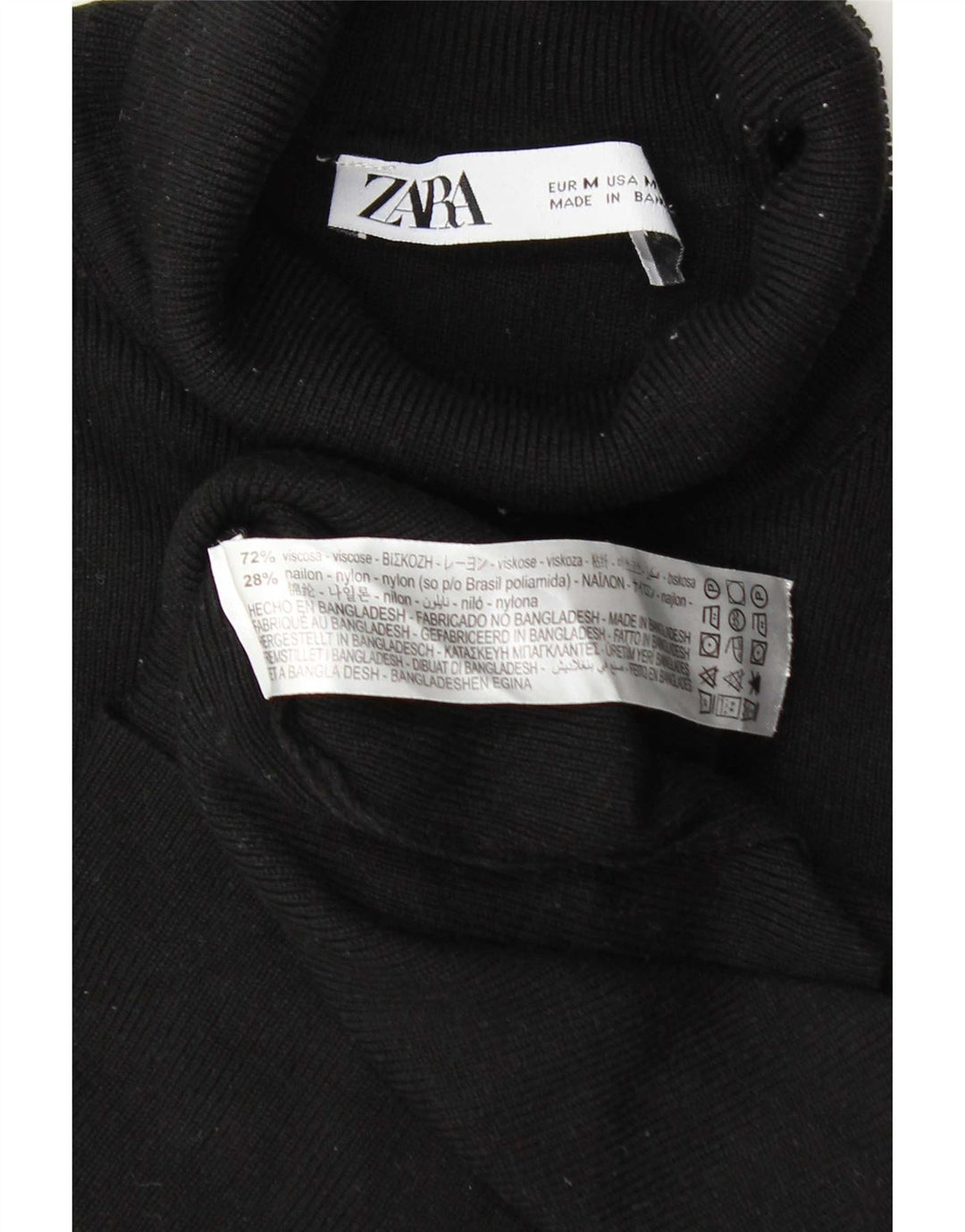 Damski sweter Zara z okrągłym dekoltem UK 12, średnia czarna wiskoza