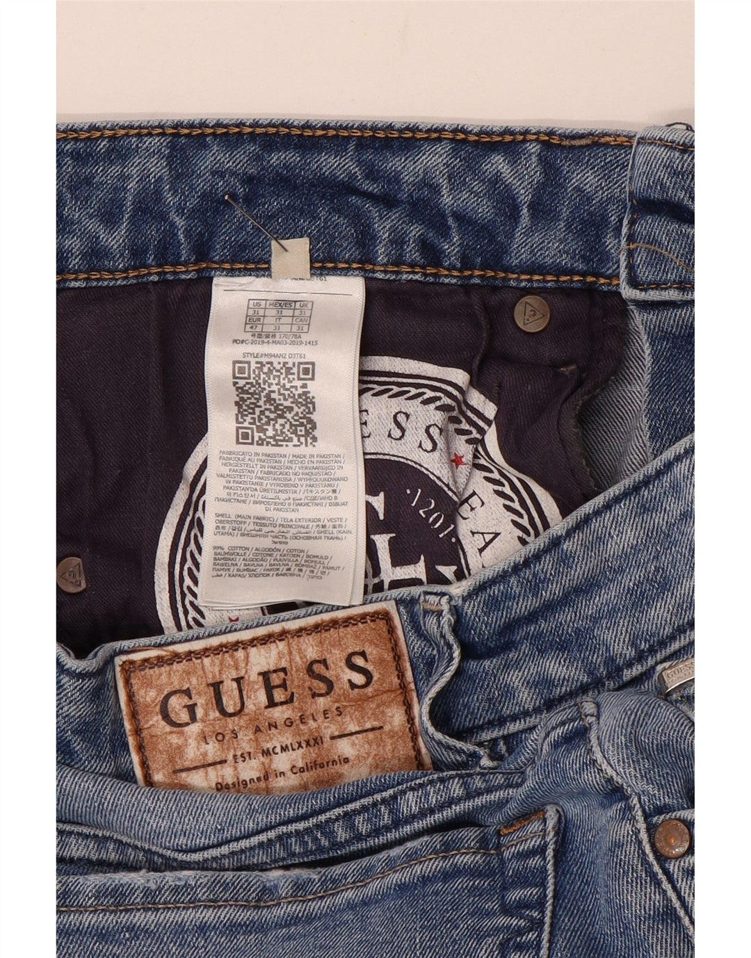 Guess Męskie jeansy slim W31 L32 Niebieskie bawełniane