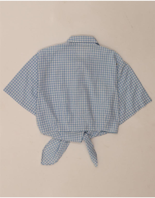 Krótka damska bluzka z krótkim rękawem w stylu vintage UK 12 Medium Blue Gingham