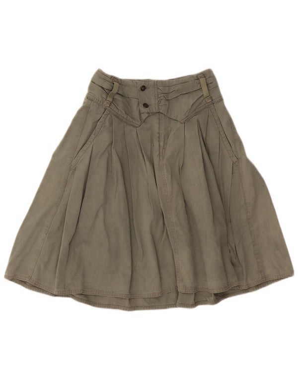Vintage damska plisowana spódnica w kształcie litery A z wysokim stanem IT 40 Small W24 Khaki Cotton