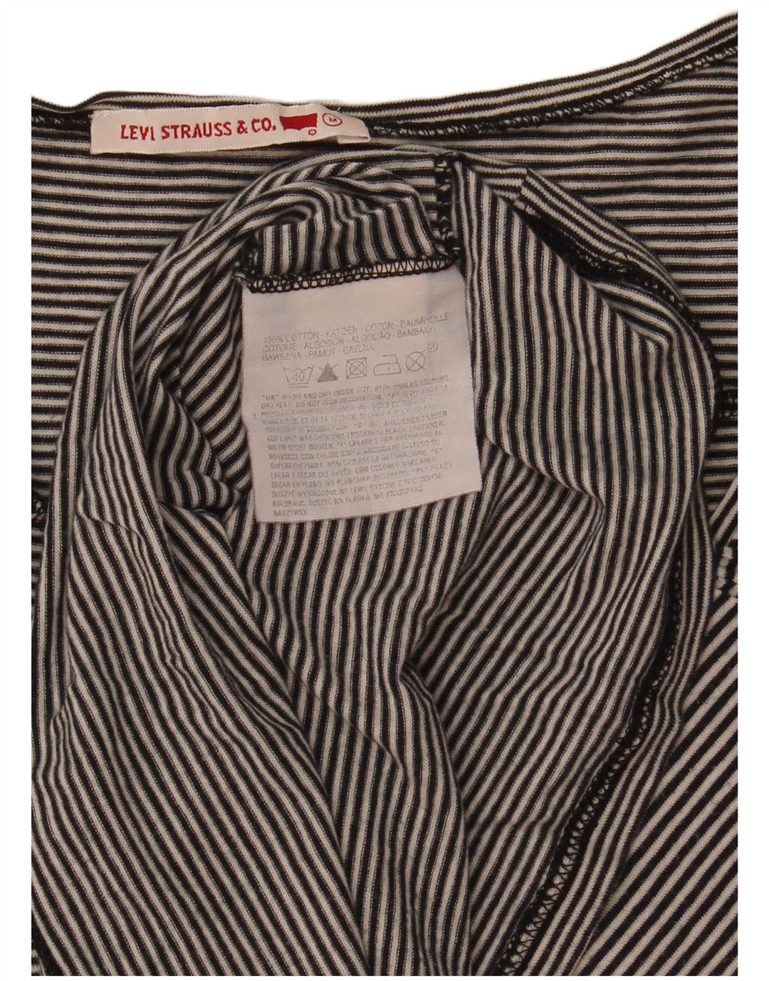 Damski top Levi's z długim rękawem, UK 14, średniej wielkości, czarny, bawełniany w paski