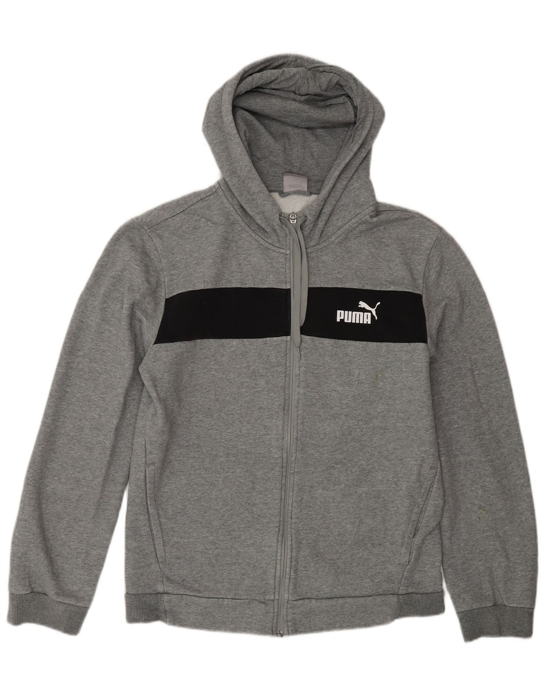 Męski sweter Puma z kapturem i zamkiem, średnioszary, bawełniany z blokami kolorów