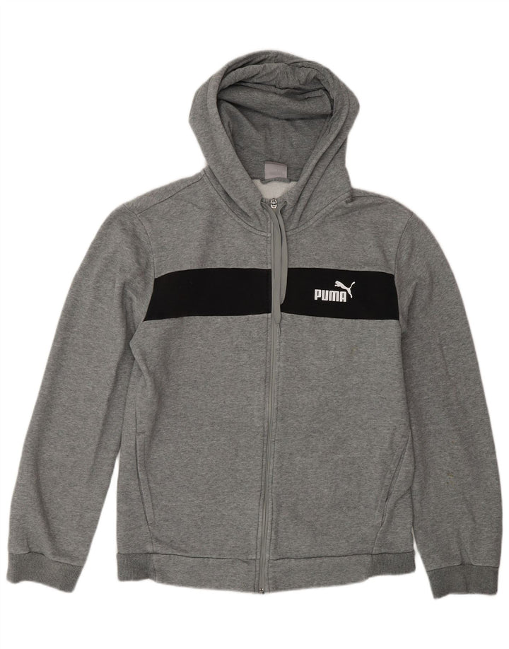 Męski sweter Puma z kapturem i zamkiem, średnioszary, bawełniany z blokami kolorów