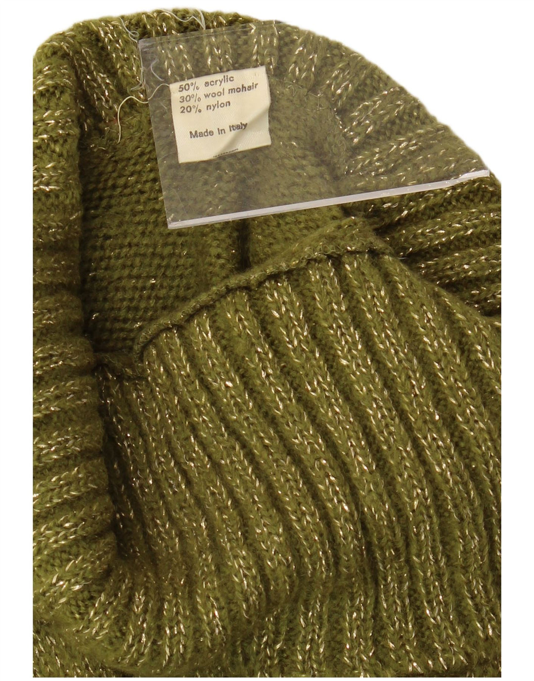 Sweter damski VINTAGE z wywijanym dekoltem UK 16, duży, zielony, nakrapiany akryl