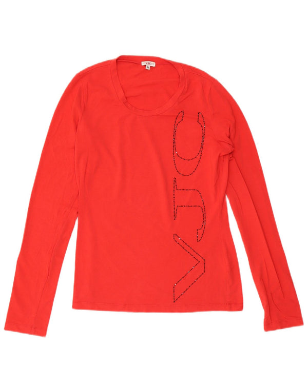 Damski top graficzny Versace z długim rękawem, UK 12, średni czerwony, bawełniany