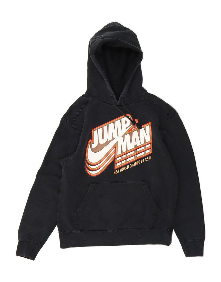 JORDAN Mens Graphic Hoodie Jumper Medium Black Polyester Vintage Jordan and Second-Hand Jordan from Messina Hembry 