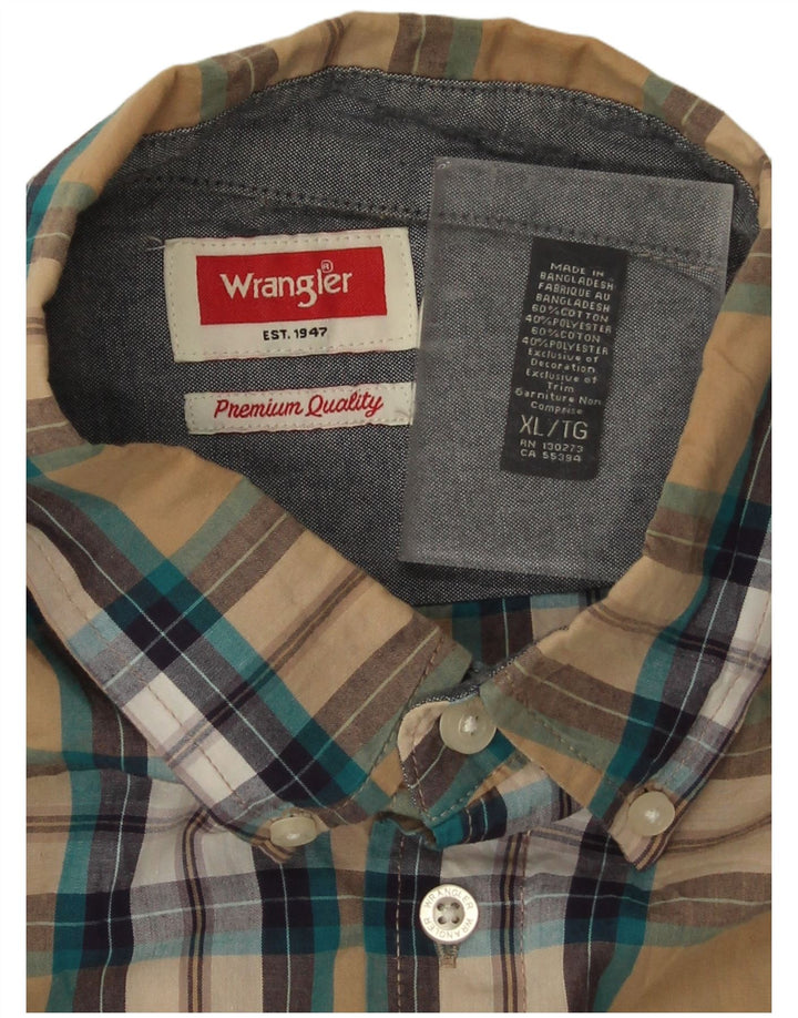 Koszula męska z krótkim rękawem Wrangler XL, bawełniana w beżową kratkę