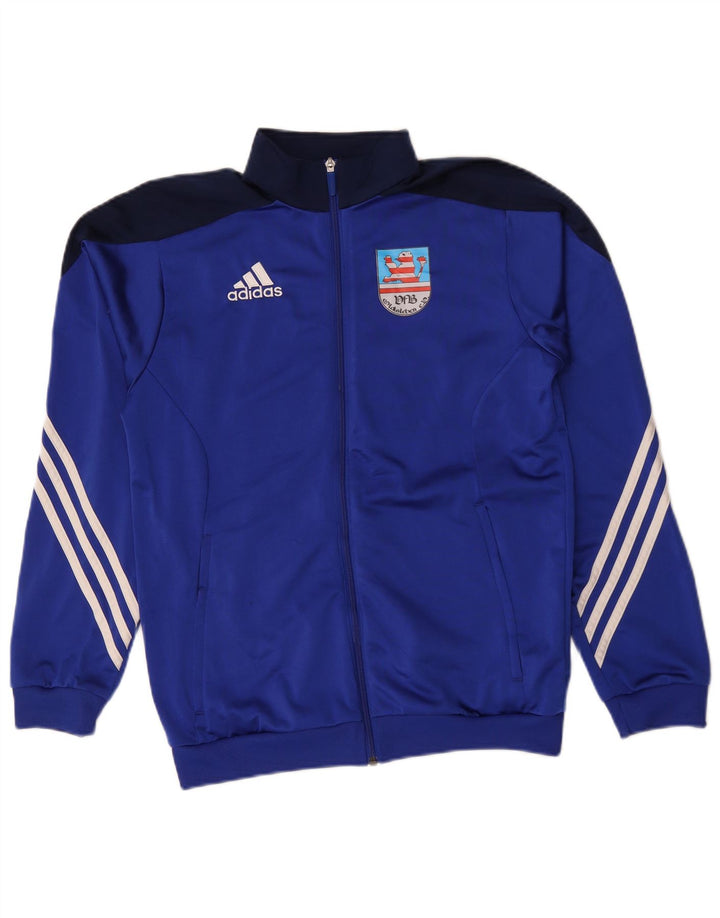 Adidas Męska bluza dresowa z grafiką, mała niebieska, poliestrowa z blokami kolorów