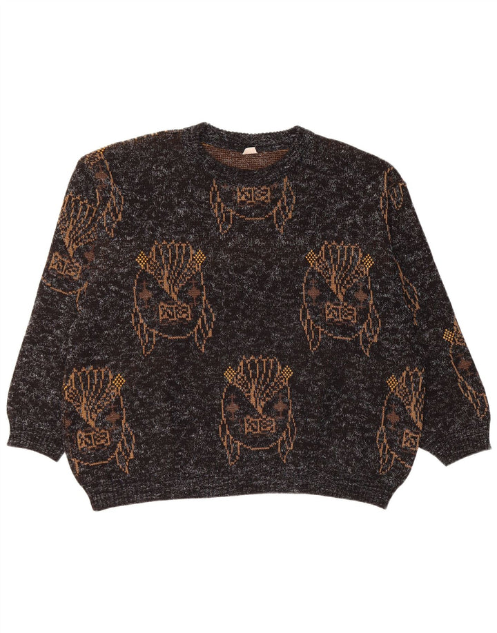 Damski sweter VINTAGE z graficznym wycięciem pod szyją UK 18 XL, czarny, nakrapiany