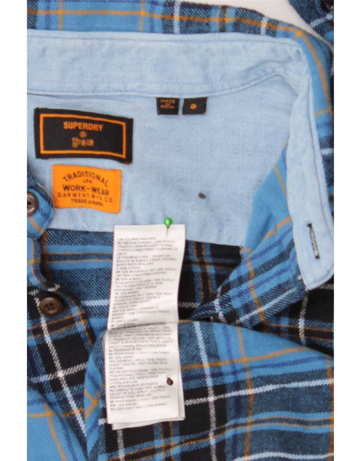 Superdry Męska koszula flanelowa w małą niebieską kratę, bawełniana