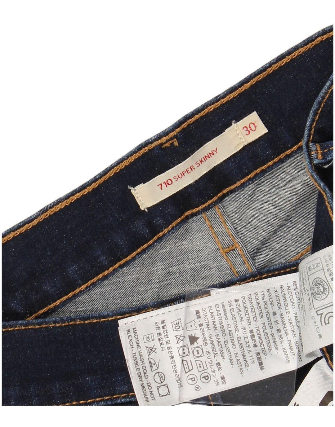 Damskie jeansy LEVI'S 710 Super Skinny W30 L32 Granatowa bawełna