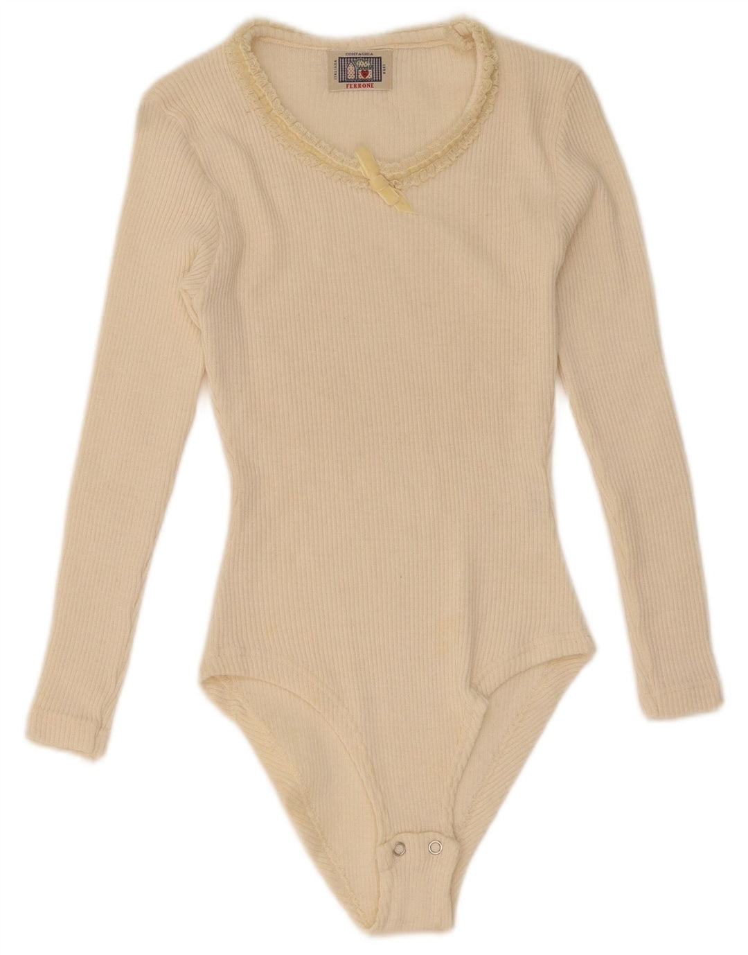 Damskie body z długim rękawem Compagnie UK 12 Medium Off White
