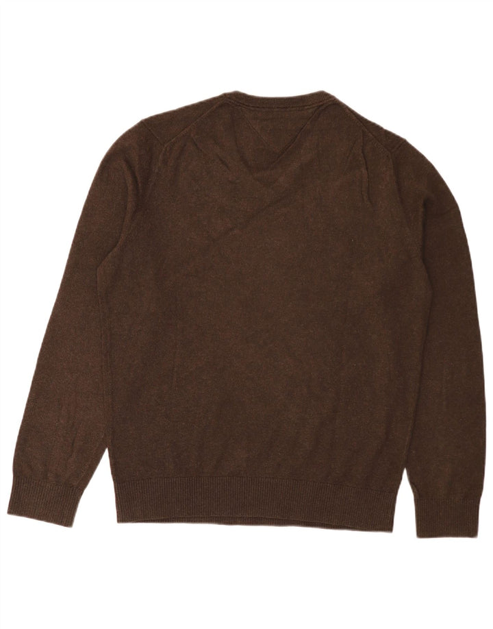 Męski sweter Tommy Hilfiger z dekoltem w kształcie litery V, średniobrązowy, bawełniany