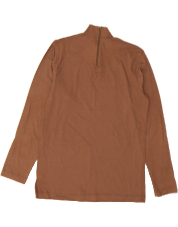 STEFANEL Womens Zip Neck Top Long Sleeve UK 14 Medium Brown Cotton Vintage Stefanel and Second-Hand Stefanel from Messina Hembry 