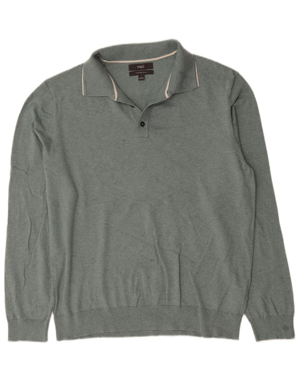 Marks & Spencer Męski sweter polo, duży, zielony, bawełniany