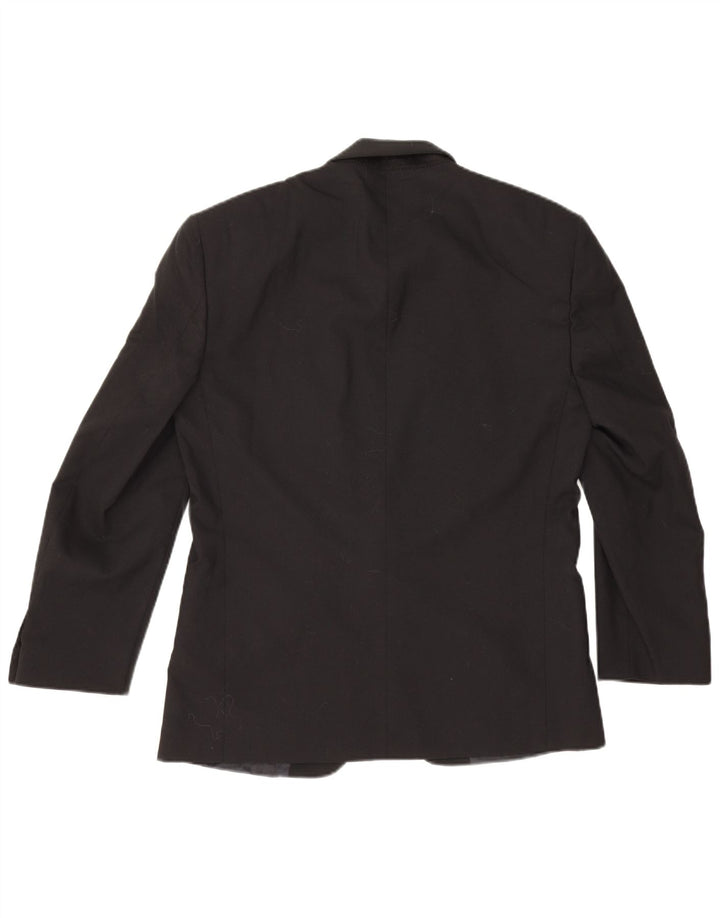 Męska marynarka zapinana na 1 guzik w stylu vintage IT 48 Średnia czarna dziewicza wełna klasyczna