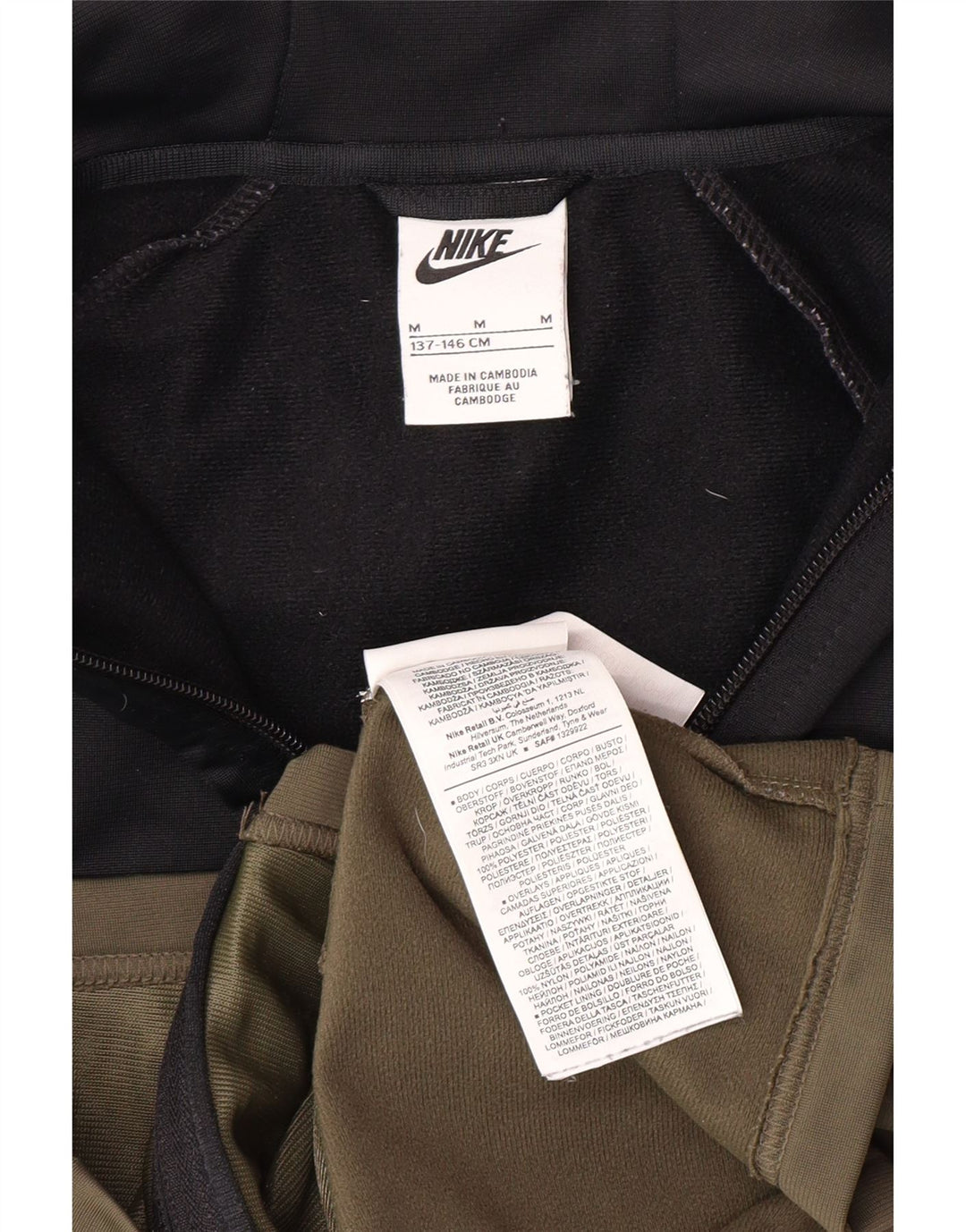 Dziewczęcy sweter z kapturem i zamkiem NIKE, 10-11 lat, średni khaki, blok kolorów