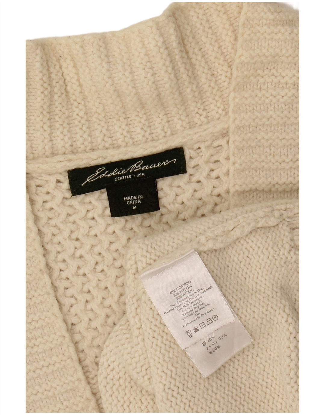 EDDIE BAUER Womens Cardigan Sweater UK 14 Medium Off White Cotton