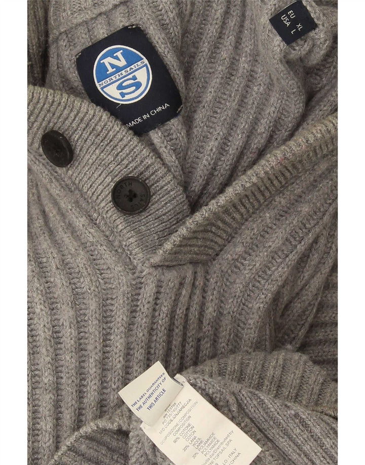 Męski sweter zapinany na guziki North Sails, duży, szary, bawełniany
