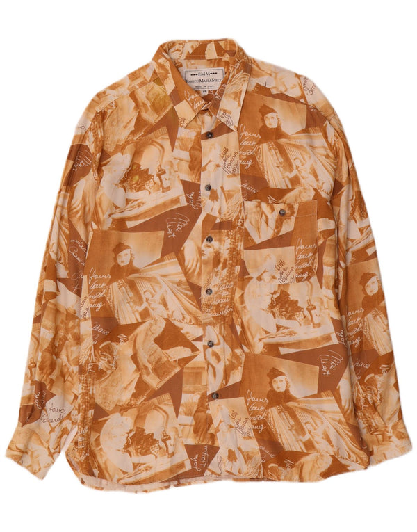 Męska koszula w stylu vintage, XL, brązowa, ze sztucznego jedwabiu
