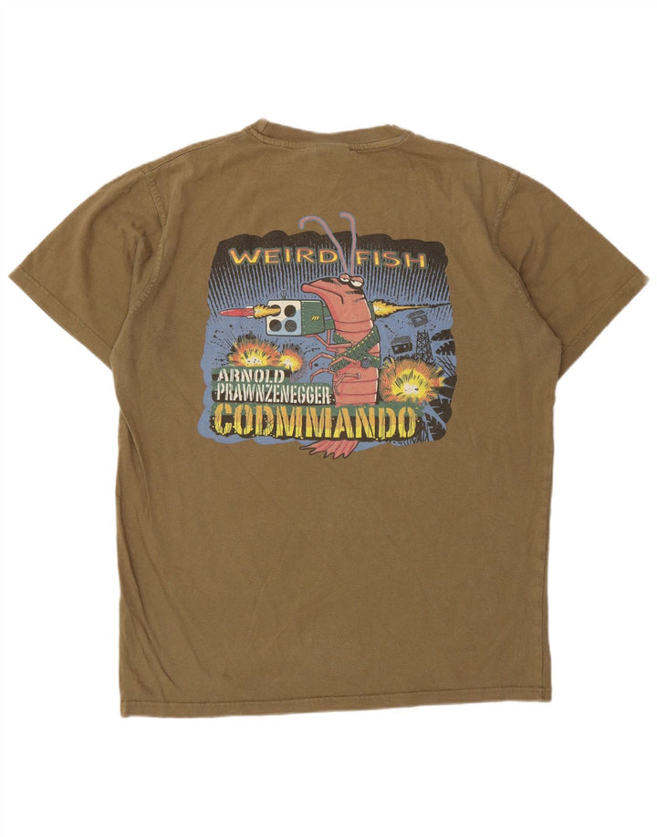 Męski T-shirt z grafiką Weird Fish, średni khaki