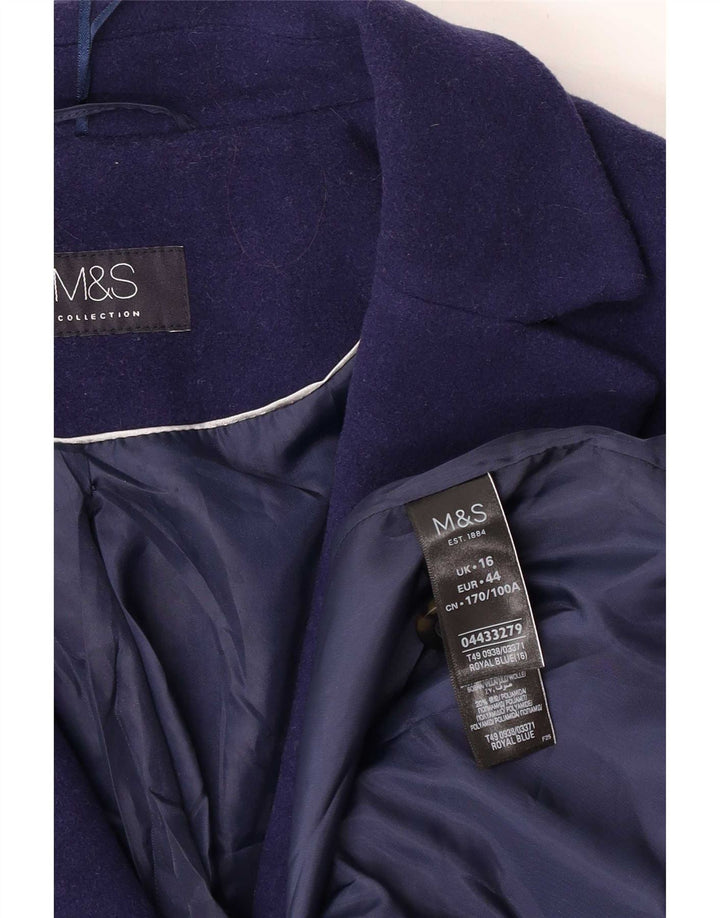 Marks & Spencer Damski płaszcz oversize UK 16, duży, niebieski, wełniany