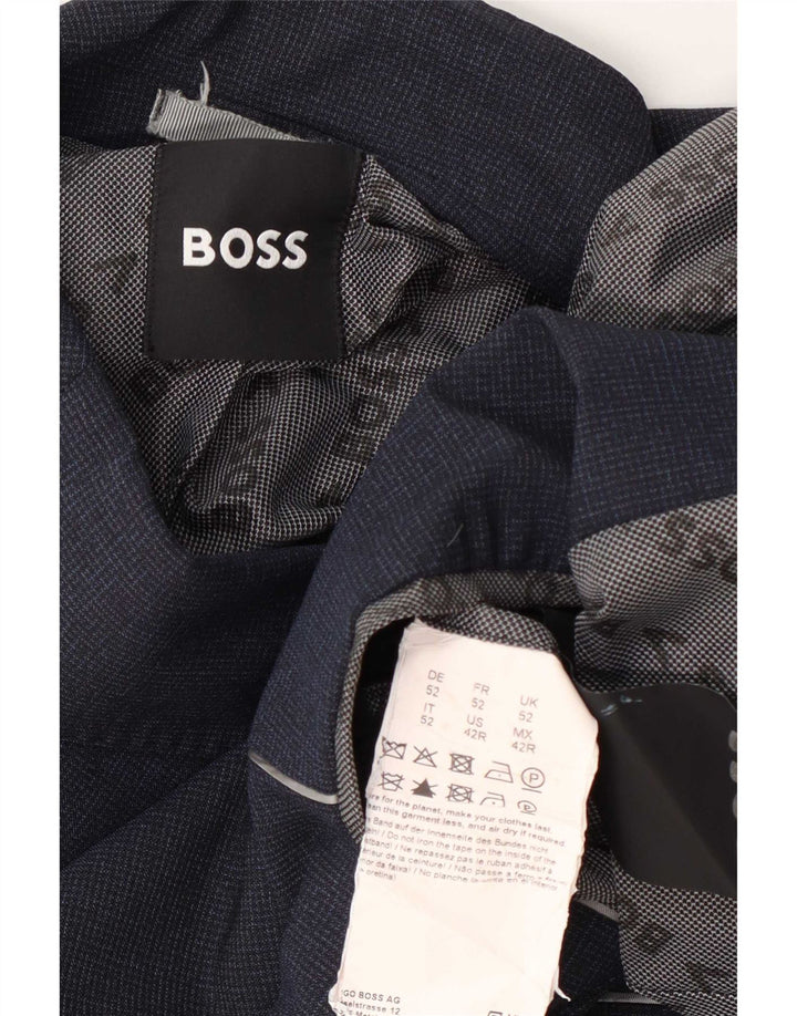 Męska marynarka zapinana na 2 guziki Hugo Boss UK 52 XL, granatowa, wełniana kratka