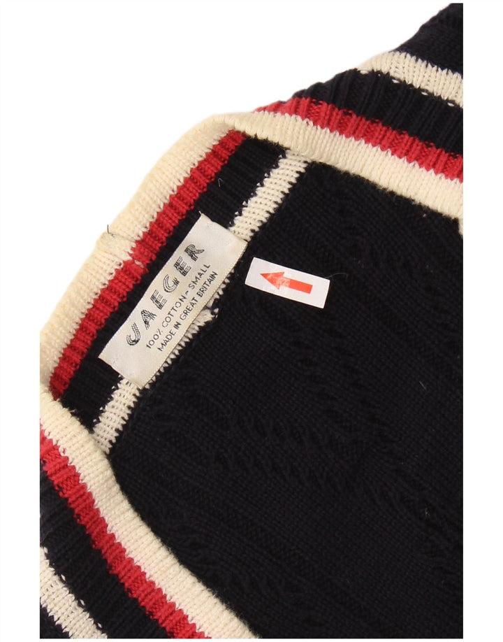 Damski sweter oversize JAEGER UK 10, mały, granatowy, z blokami kolorów