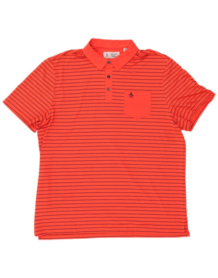 Męska koszulka polo PENGUIN XL, poliester w czerwone paski