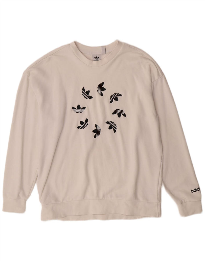 Damska bluza oversize ADIDAS z grafiką UK 12, średnia w kolorze złamanej bieli