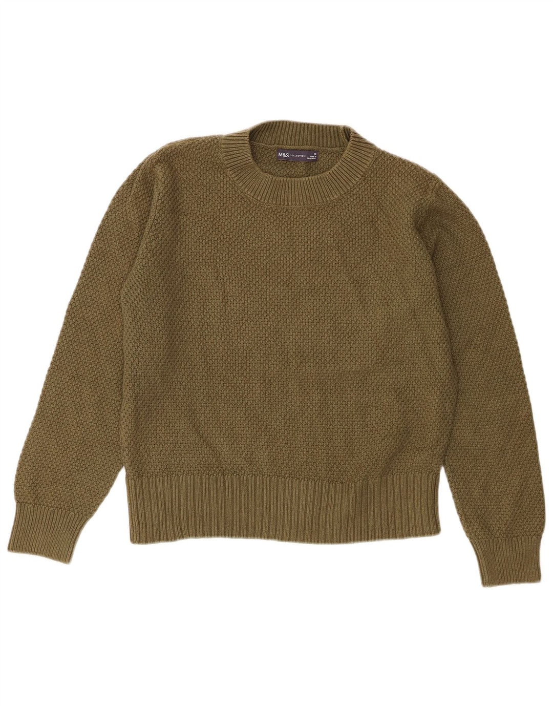 Marks & Spencer Damski sweter z okrągłym dekoltem, UK 12, średnia bawełna khaki